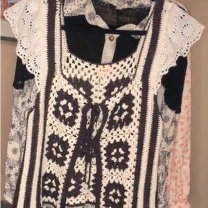 POL Women's Crochet Lace Top - Black and White